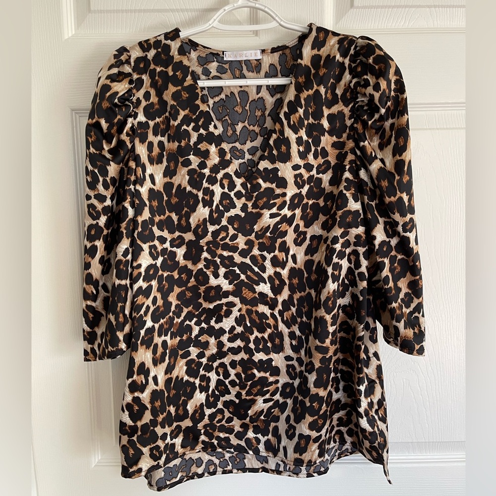 Leopard Puff Sleeve Top - M